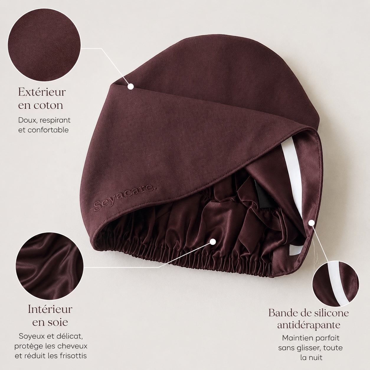 Bonnet sous voile extensible – Intérieur Soie