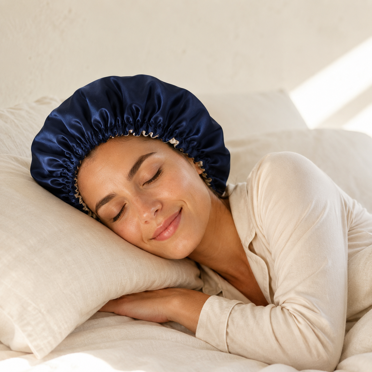 Bonnet de nuit pure soie bicolore