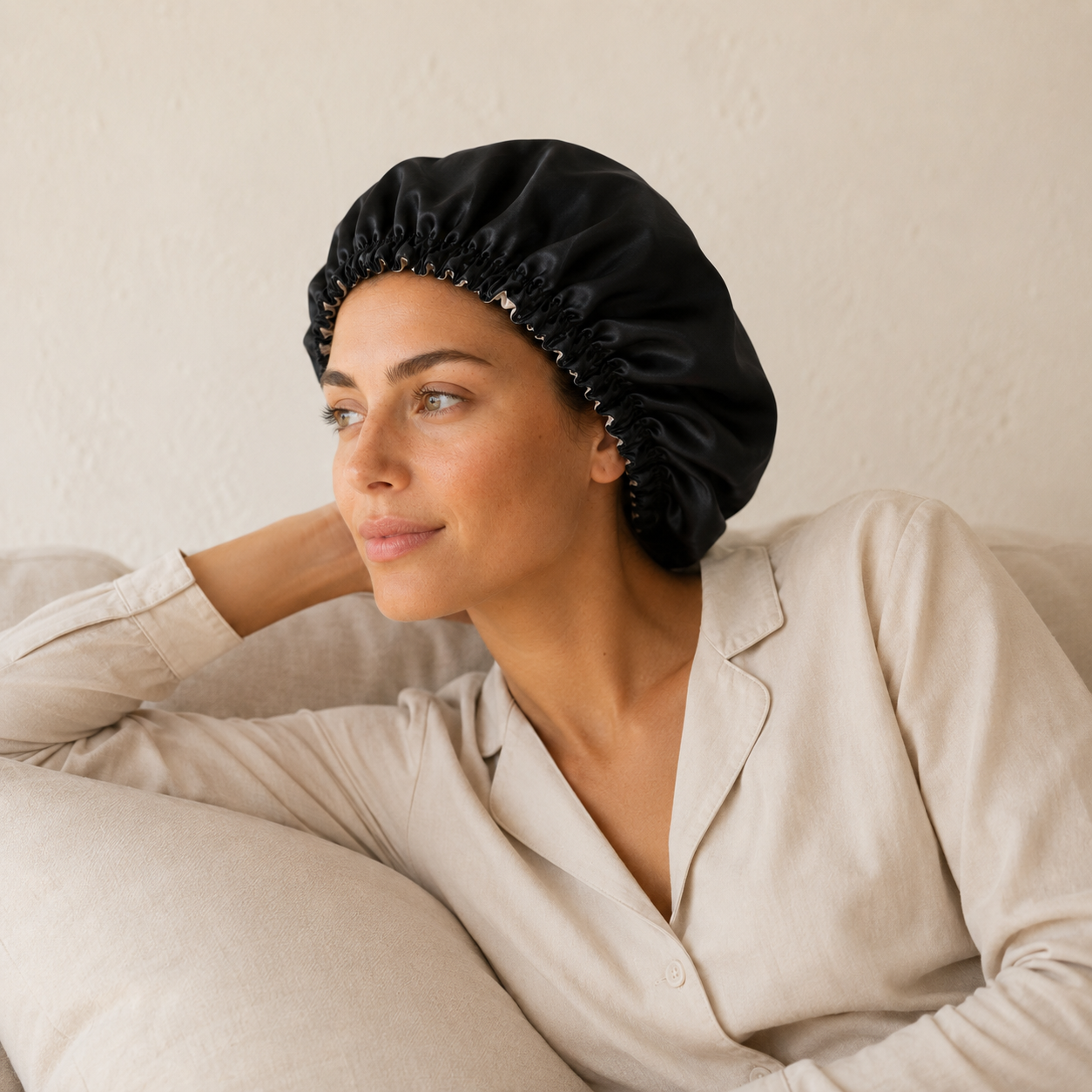 Bonnet de nuit pure soie bicolore