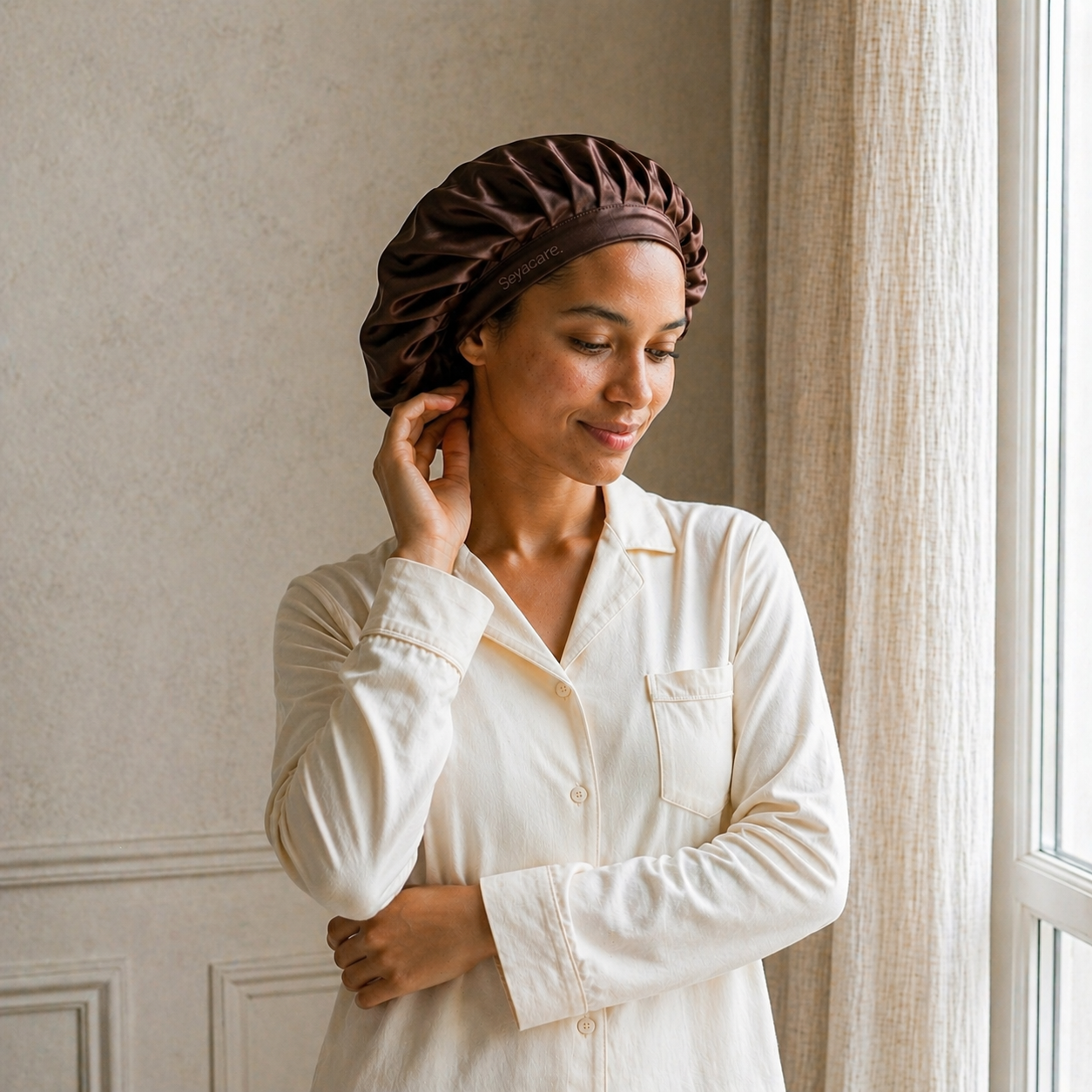 Bonnet de nuit pure soie double couche – Court